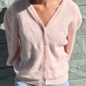 Vintage pink lambswool cardigan with pearl buttons